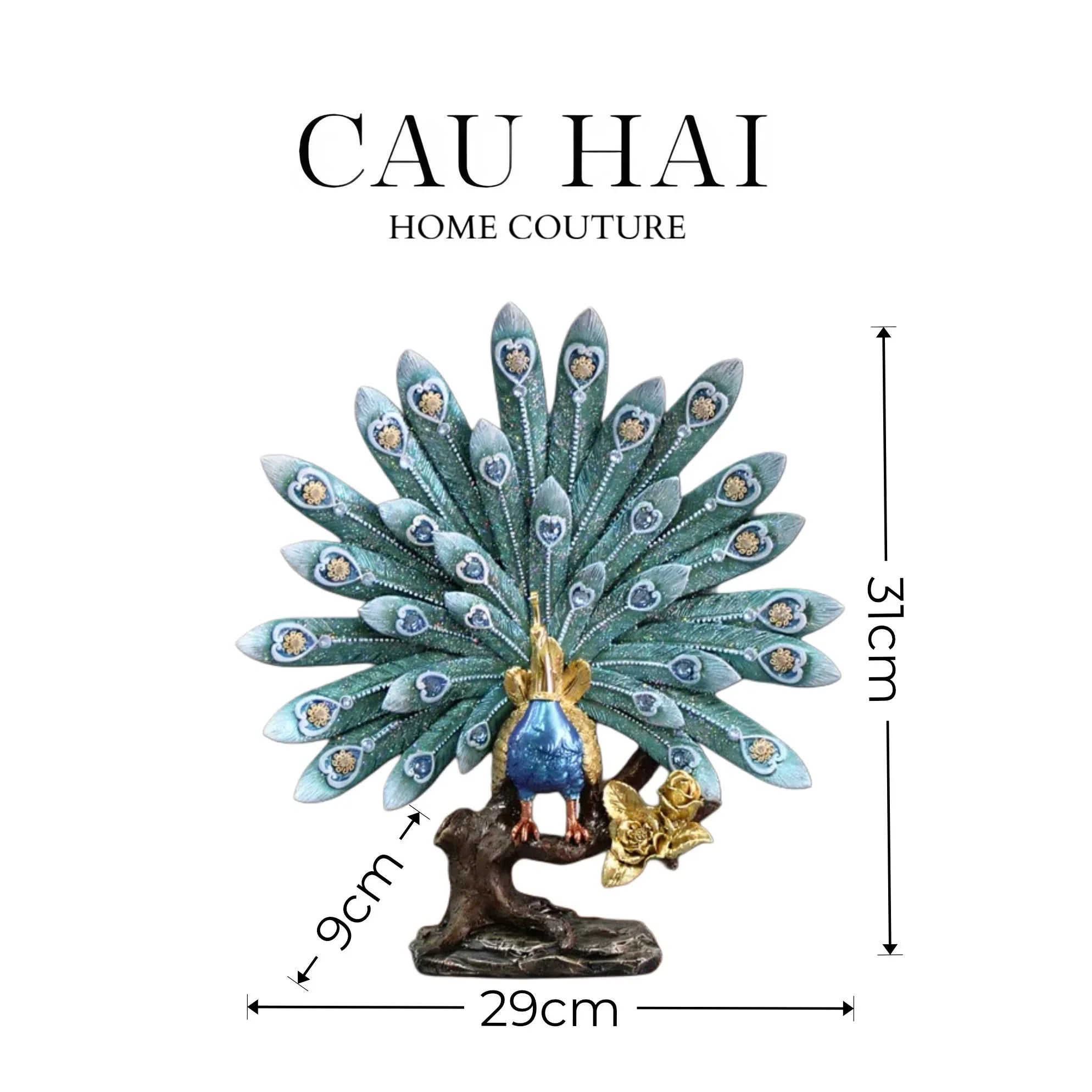Maison Couture - Tượng Khổng Tước Royal Paon Plumage - Empress Fan 29x31 cm-CẬU HAI HOME DECOR