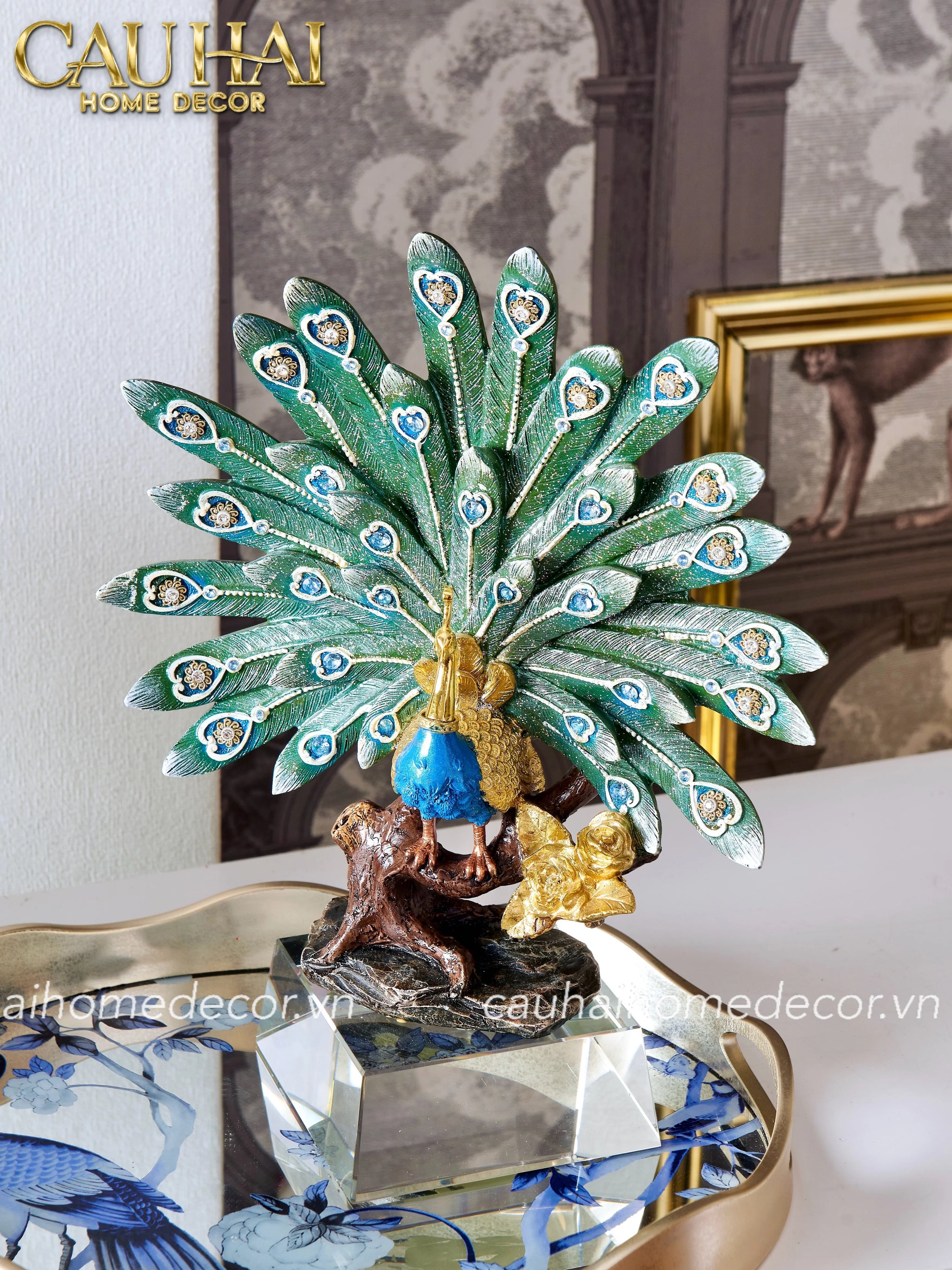Maison Couture - Tượng Khổng Tước Royal Paon Plumage - Empress Fan 29x31 cm-CẬU HAI HOME DECOR