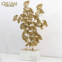Maison Couture - Tượng Lá Ngân Hạnh Bằng Đồng - Đá Thạch Anh Tím Grandeur Brasson Ginkgo Amethyst 35x60-CẬU HAI HOME DECOR