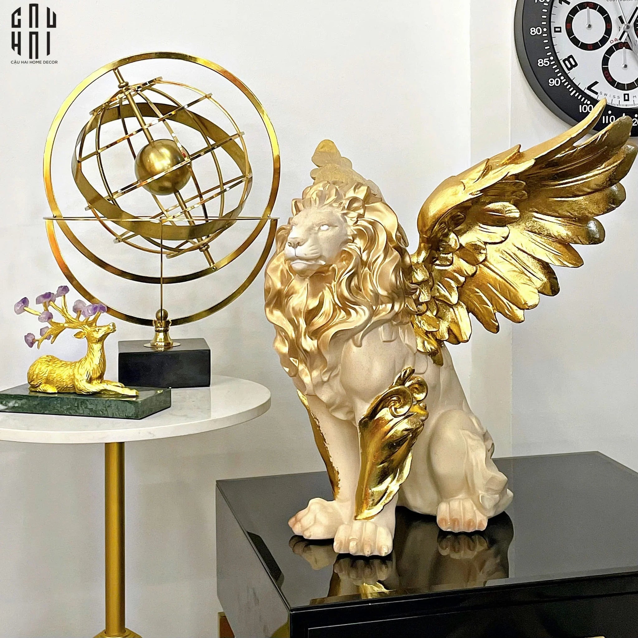 Maison Couture - Tượng Majestic Golden Lion - Gold Dust 50Cm-CẬU HAI HOME DECOR