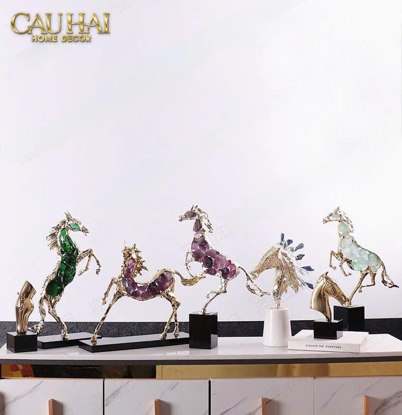 Maison Couture - Tượng Ngựa Bằng Đồng Đá Flotite Green - Brasson Équestre Cheval Émeraude 20x40-CẬU HAI HOME DECOR