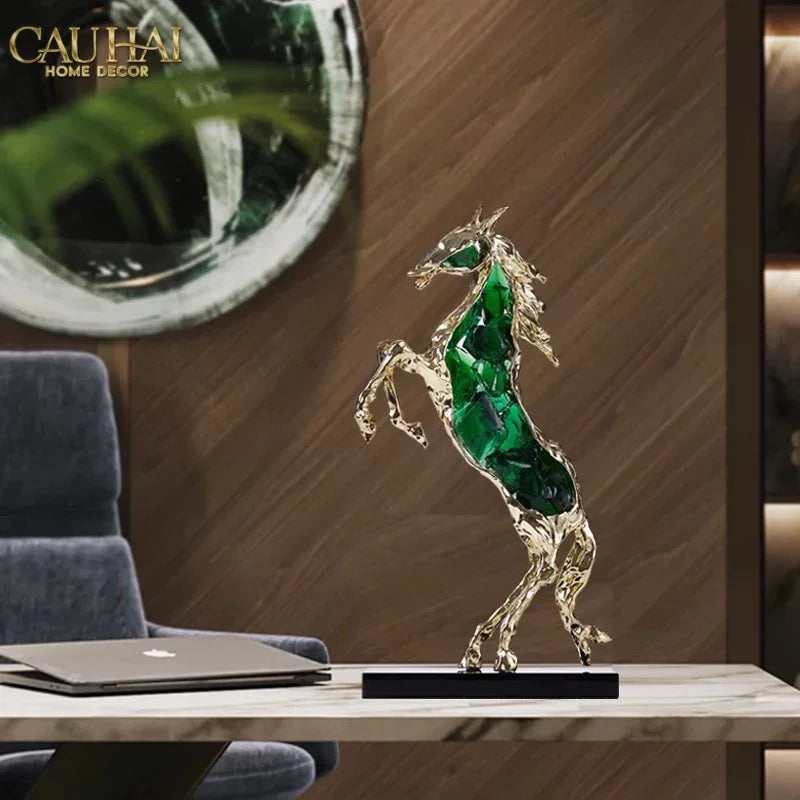 Maison Couture - Tượng Ngựa Bằng Đồng Đá Flotite Green - Brasson Équestre Cheval Émeraude 20x40-CẬU HAI HOME DECOR