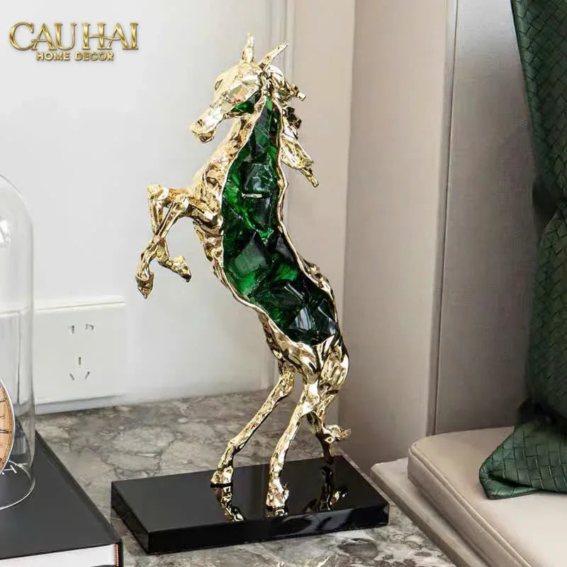 Maison Couture - Tượng Ngựa Bằng Đồng Đá Flotite Green - Brasson Équestre Cheval Émeraude 20x40-CẬU HAI HOME DECOR