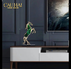 Maison Couture - Tượng Ngựa Bằng Đồng Đá Flotite Green - Brasson Équestre Cheval Émeraude 20x40-CẬU HAI HOME DECOR