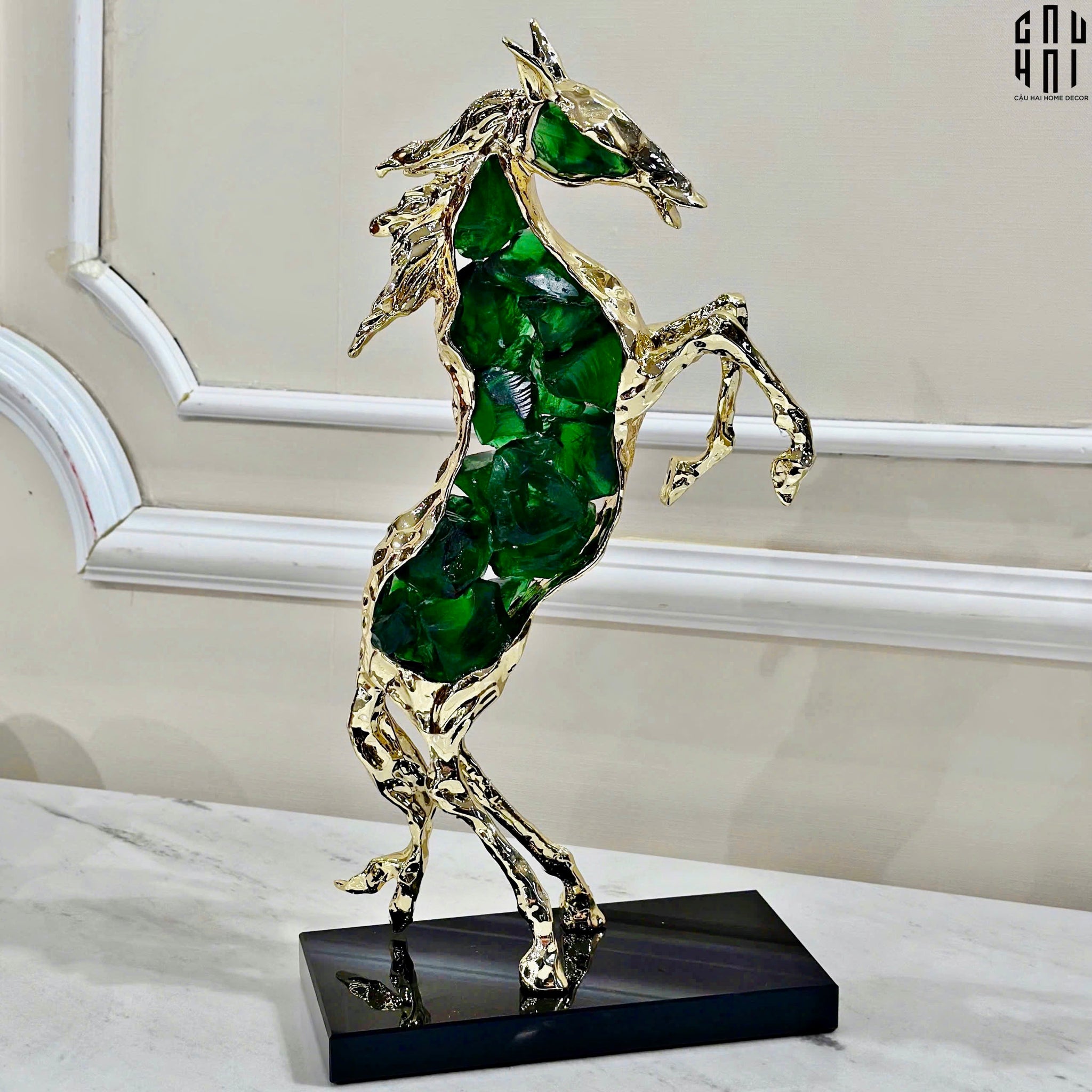 Maison Couture - Tượng Ngựa Bằng Đồng Đá Flotite Green - Brasson Équestre Cheval Émeraude 20x40-CẬU HAI HOME DECOR
