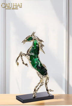 Maison Couture - Tượng Ngựa Bằng Đồng Đá Flotite Green - Brasson Équestre Cheval Émeraude 20x40-CẬU HAI HOME DECOR