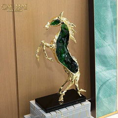 Maison Couture - Tượng Ngựa Bằng Đồng Đá Flotite Green - Brasson Équestre Cheval Émeraude 20x40-CẬU HAI HOME DECOR