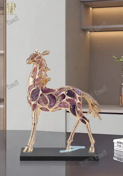 Maison Couture - Tượng Ngựa Đồng Đá Thạch Anh Tím - Thiên Mã Sentinel Prime Améthyste Stallion Équestre - 10x26x37-CẬU HAI HOME DECOR