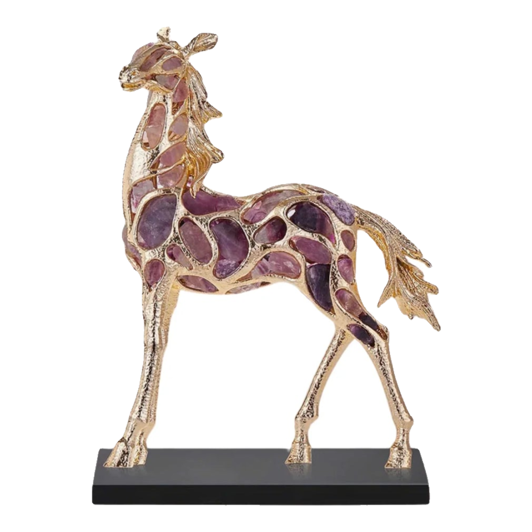 Maison Couture - Tượng Ngựa Đồng Đá Thạch Anh Tím - Thiên Mã Sentinel Prime Améthyste Stallion Équestre - 10x26x37