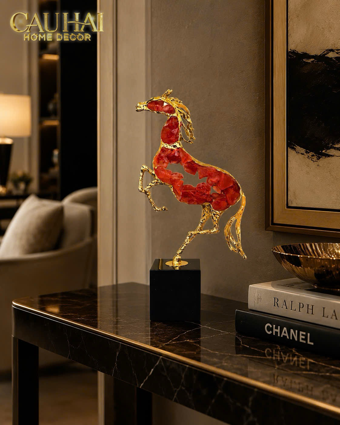 Maison Couture - Tượng Ngựa Đồng Quartz Rouge Impérial Équestre Cheval H41-Tượng Trang Trí-CẬU HAI HOME DECOR-CẬU HAI HOME DECOR