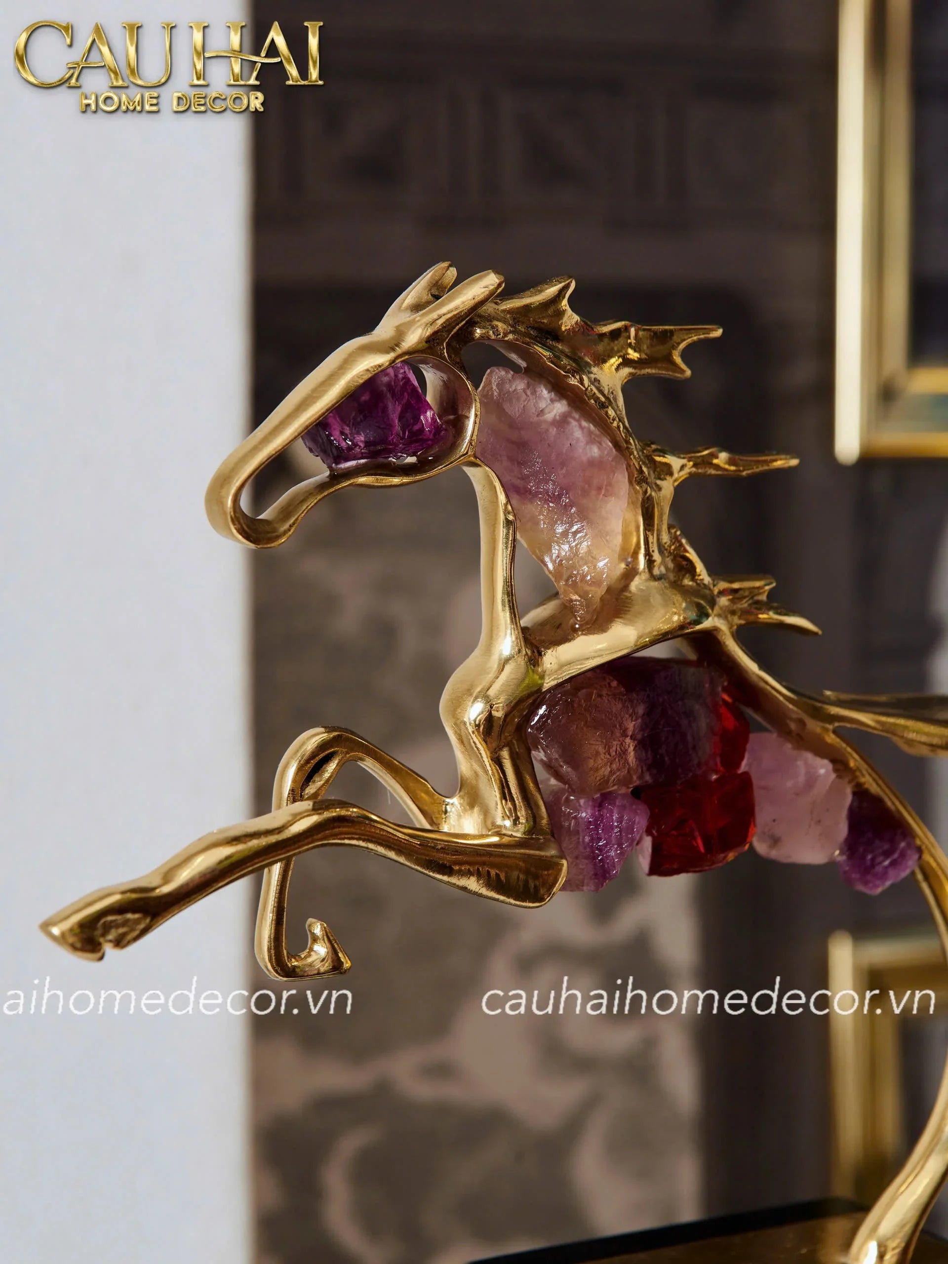 Maison Couture - Tượng Ngựa Đồng Thạch Anh Tím Améthyste Aurélion Ascendant Stallion H35-CẬU HAI HOME DECOR