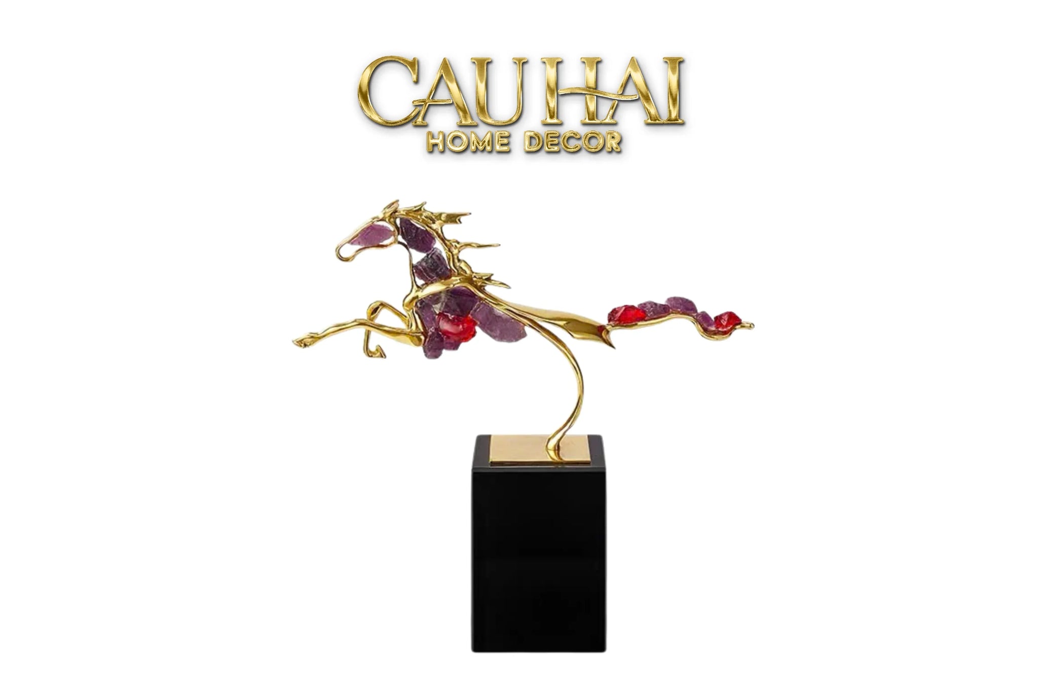 Maison Couture - Tượng Ngựa Đồng Thạch Anh Tím Améthyste Aurélion Ascendant Stallion H35-CẬU HAI HOME DECOR