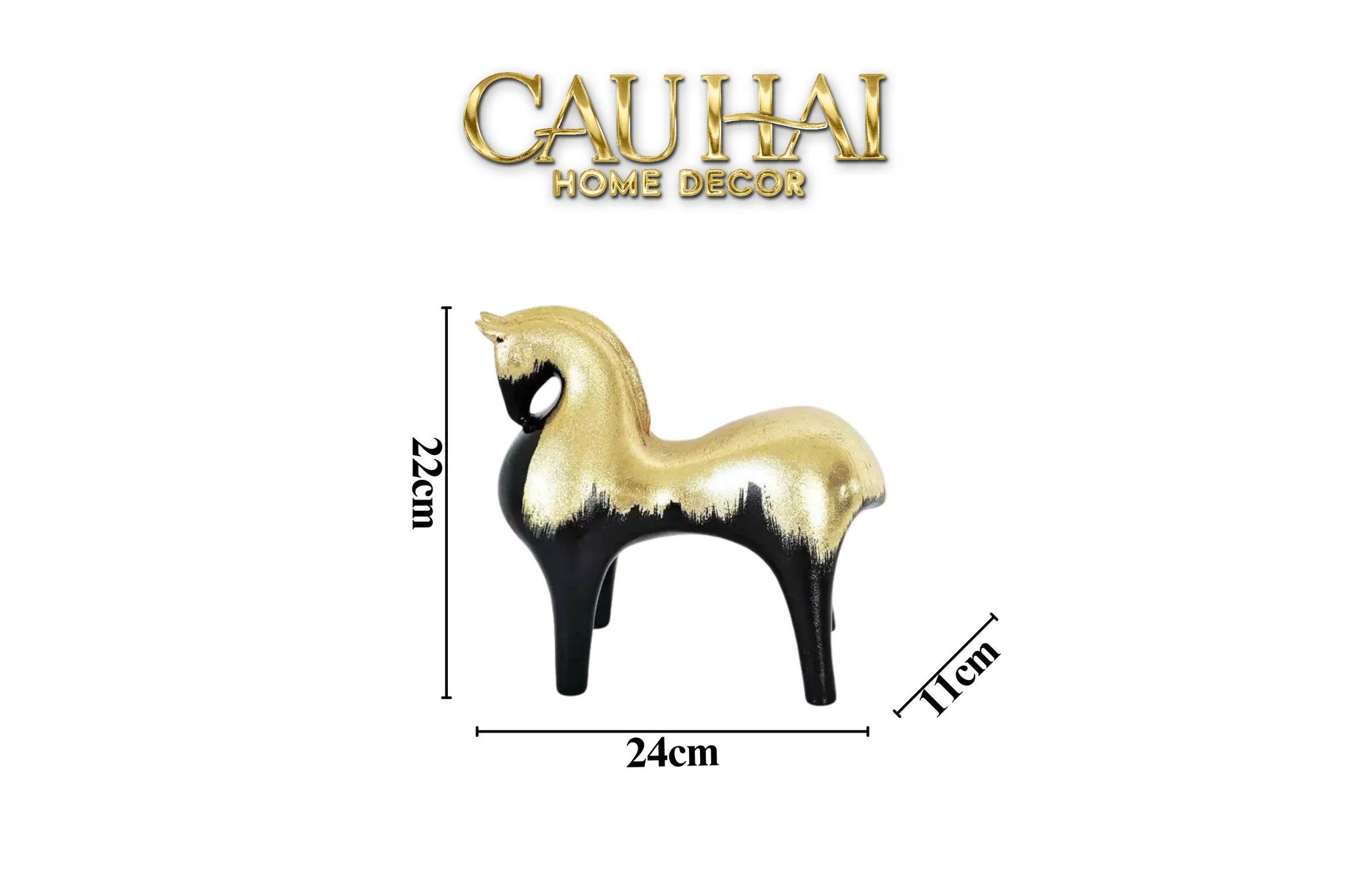 Maison Couture - Tượng Ngựa Gốm Mun Mài Dát Vàng Noir Laqué Feuille d’Or Tang Horse H24/H36-CẬU HAI HOME DECOR