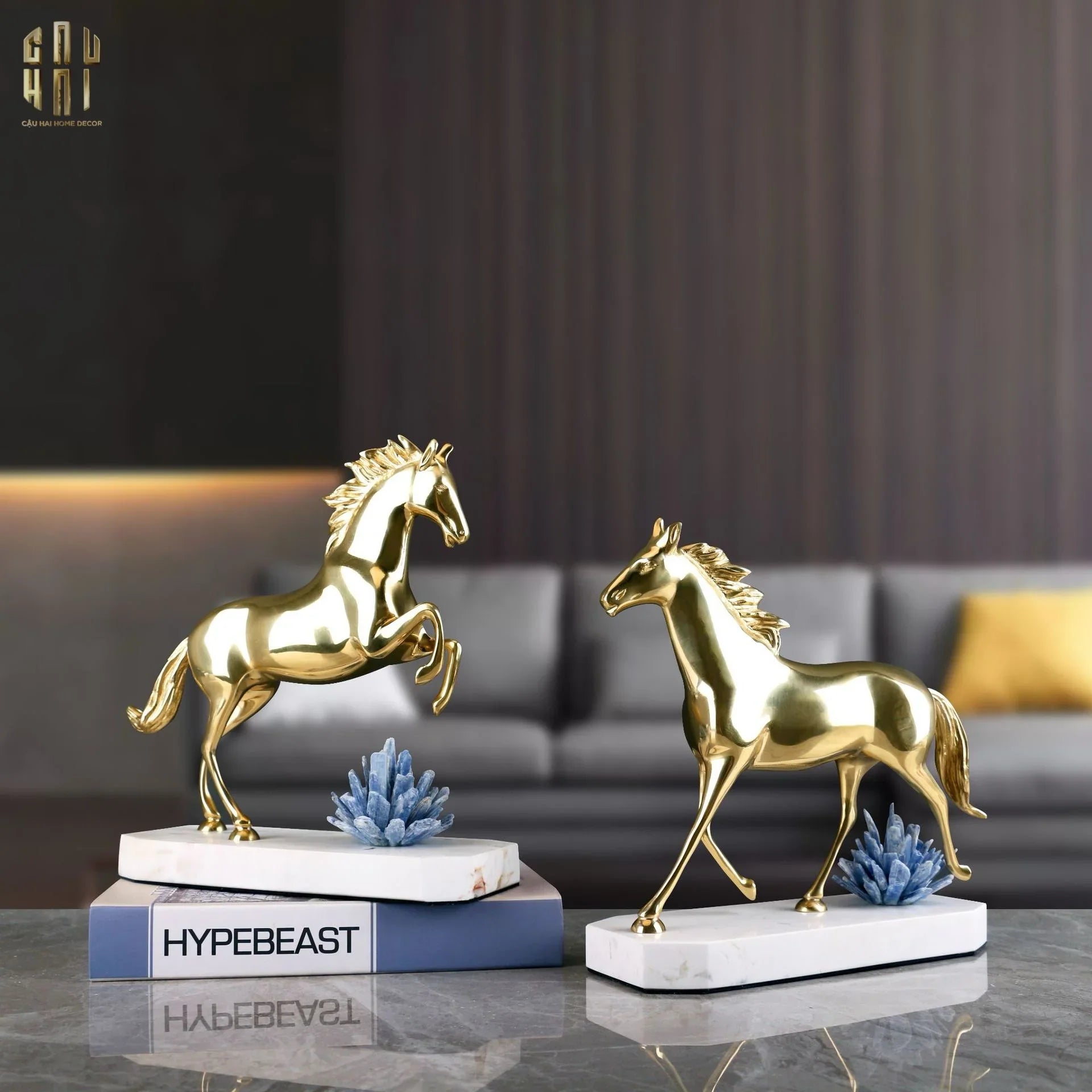 Maison Couture - Tượng Ngựa Phi Bằng Đồng Đá Thạch Anh Xanh - Brasson Quartz Royale Paladin 27x26x10-CẬU HAI HOME DECOR