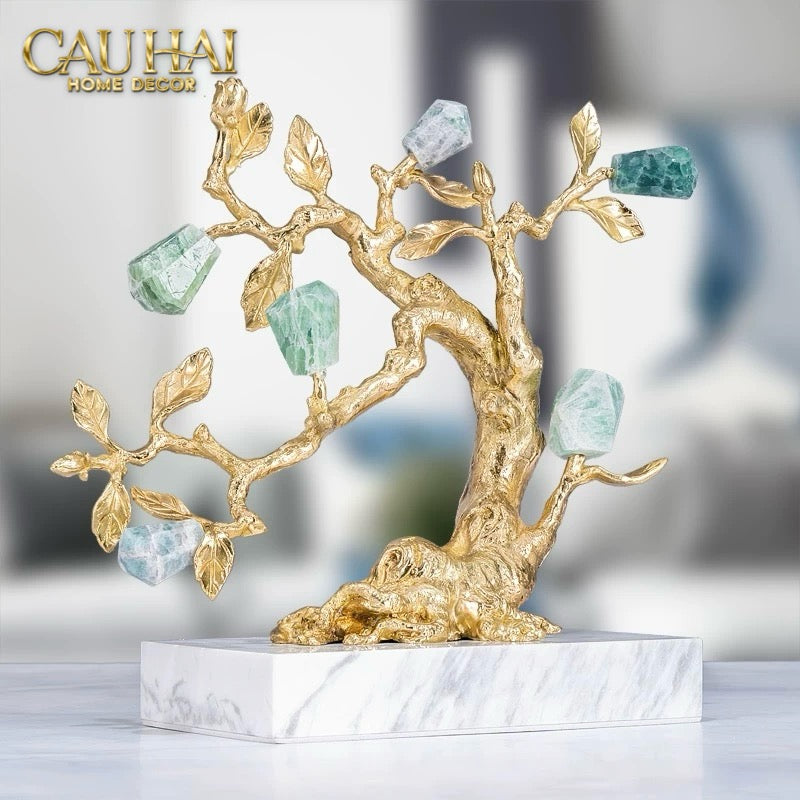 Maison Couture - Tượng Nhân Sâm Bằng Đồng Đá Thạch Anh Xanh - Brasson Aventurine Quartz - Root Of Eternity 9x30x27-CẬU HAI HOME DECOR