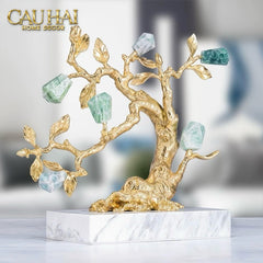 Maison Couture - Tượng Nhân Sâm Bằng Đồng Đá Thạch Anh Xanh - Brasson Aventurine Quartz - Root Of Eternity 9x30x27-CẬU HAI HOME DECOR
