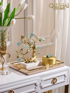 Maison Couture - Tượng Nhân Sâm Bằng Đồng Đá Thạch Anh Xanh - Brasson Aventurine Quartz - Root Of Eternity 9x30x27-CẬU HAI HOME DECOR