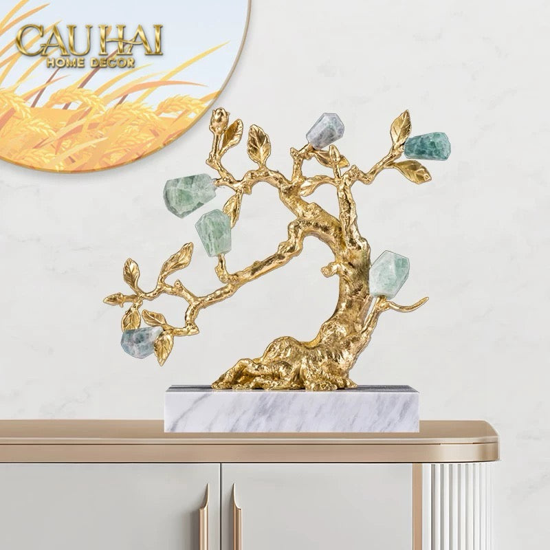 Maison Couture - Tượng Nhân Sâm Bằng Đồng Đá Thạch Anh Xanh - Brasson Aventurine Quartz - Root Of Eternity 9x30x27-CẬU HAI HOME DECOR