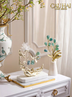 Maison Couture - Tượng Nhân Sâm Bằng Đồng Đá Thạch Anh Xanh - Brasson Aventurine Quartz - Root Of Eternity 9x30x27-CẬU HAI HOME DECOR