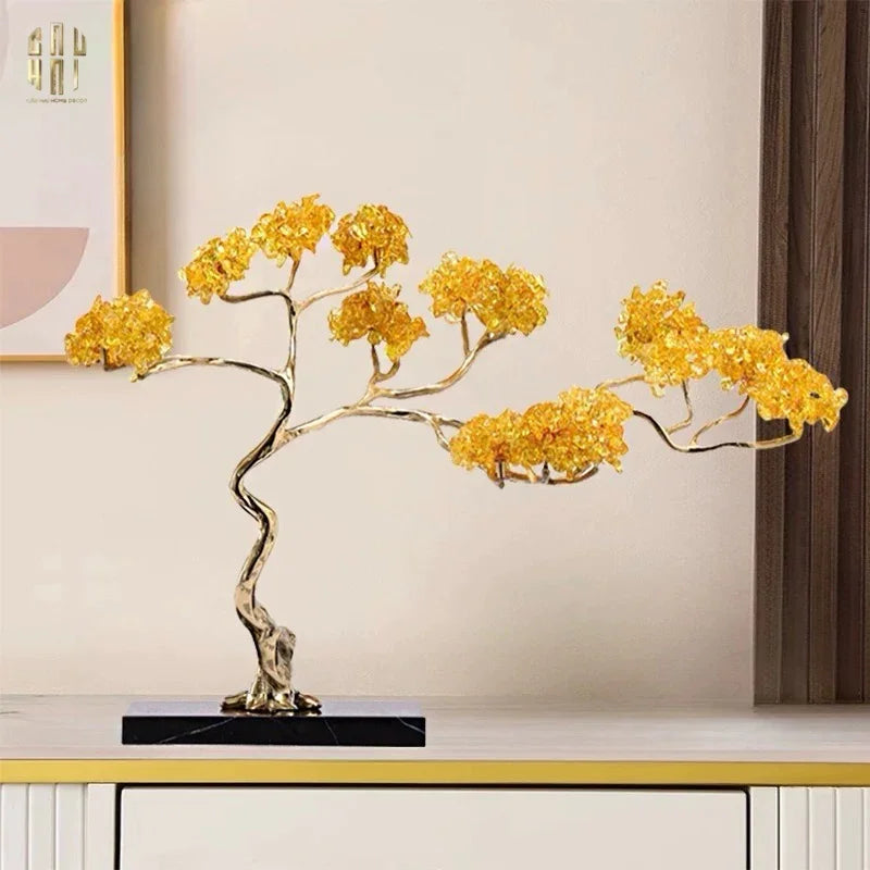 Maison Couture - Tượng Nhánh Cây Bonsai Thân Đồng Đá Pha Lê Vàng Lux Zen "Tree Of Light" 15x55x35-CẬU HAI HOME DECOR