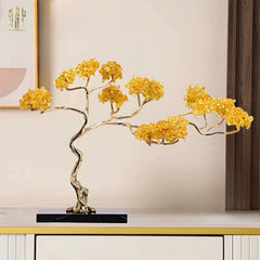 Maison Couture - Tượng Nhánh Cây Bonsai Thân Đồng Đá Pha Lê Vàng Lux Zen "Tree Of Light" 15x55x35-CẬU HAI HOME DECOR