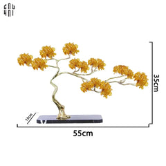 Maison Couture - Tượng Nhánh Cây Bonsai Thân Đồng Đá Pha Lê Vàng Lux Zen "Tree Of Light" 15x55x35-CẬU HAI HOME DECOR