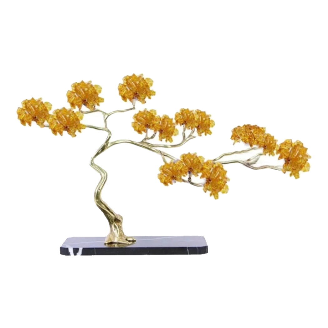 Maison Couture - Tượng Nhánh Cây Bonsai Thân Đồng Đá Pha Lê Vàng Lux Zen "Tree Of Light" 15x55x35