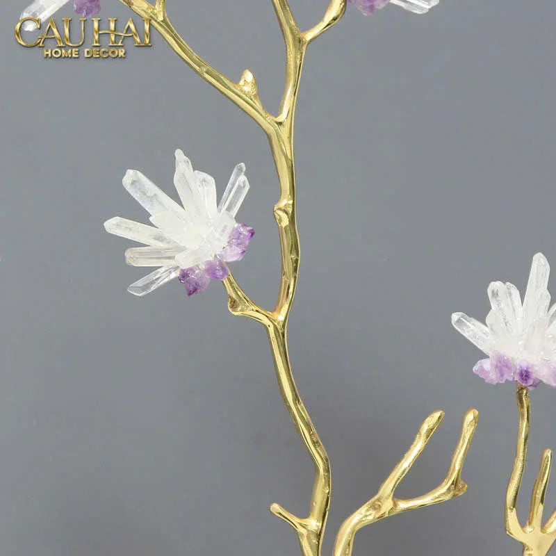 Maison Couture - Tượng Nhánh Cây Đồng Đá Thạch Anh Trắng - Les Fleurs White Quartz 27x50-CẬU HAI HOME DECOR