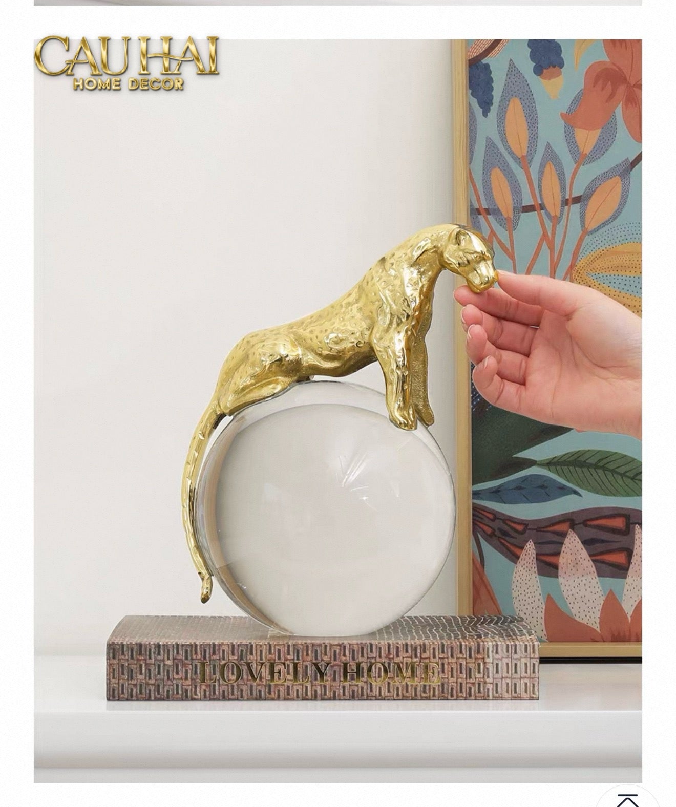 Maison Couture - Tượng Quả Cầu Pha Lê - Tượng Báo Bằng Đồng - Regal Brasson Panther Globe 15x30-CẬU HAI HOME DECOR