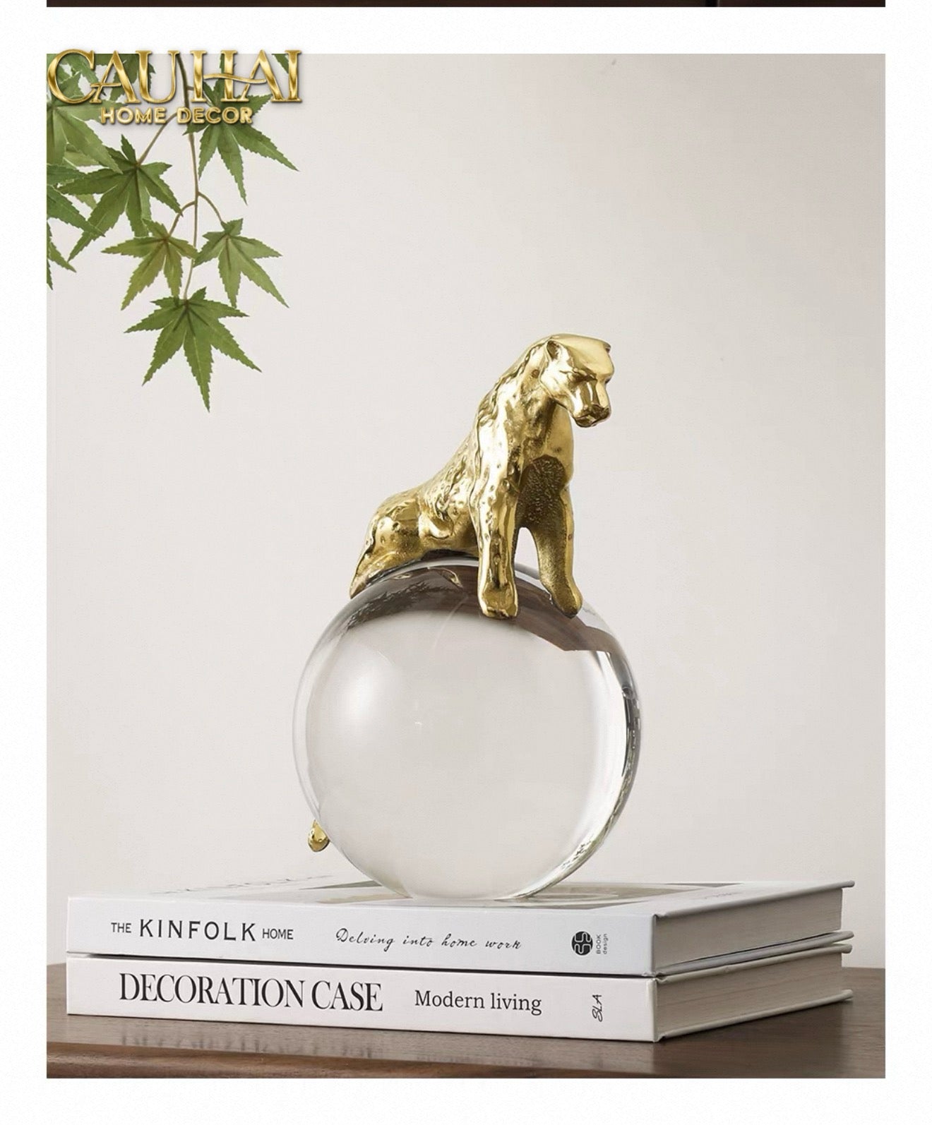 Maison Couture - Tượng Quả Cầu Pha Lê - Tượng Báo Bằng Đồng - Regal Brasson Panther Globe 15x30-CẬU HAI HOME DECOR