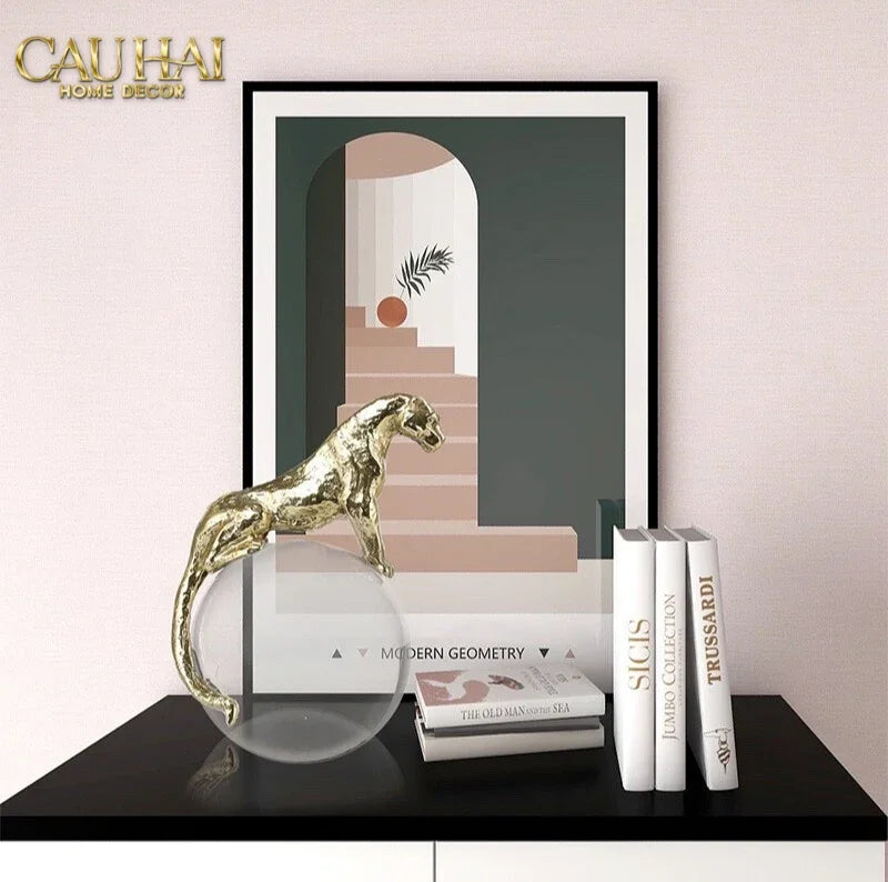 Maison Couture - Tượng Quả Cầu Pha Lê - Tượng Báo Bằng Đồng - Regal Brasson Panther Globe 15x30-CẬU HAI HOME DECOR