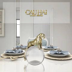 Maison Couture - Tượng Quả Cầu Pha Lê - Tượng Báo Bằng Đồng - Regal Brasson Panther Globe 15x30-CẬU HAI HOME DECOR