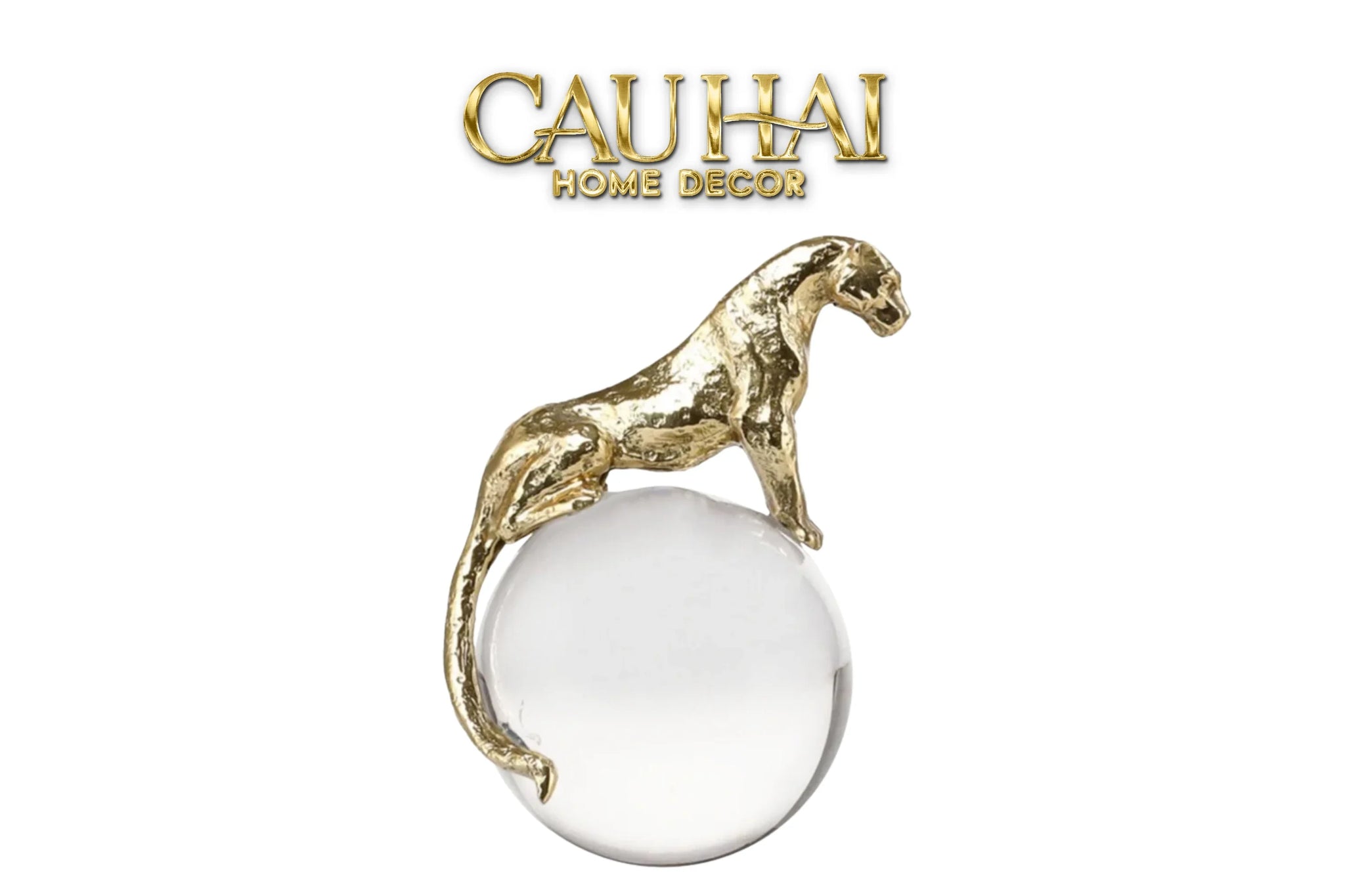 Maison Couture - Tượng Quả Cầu Pha Lê - Tượng Báo Bằng Đồng - Regal Brasson Panther Globe 15x30-CẬU HAI HOME DECOR