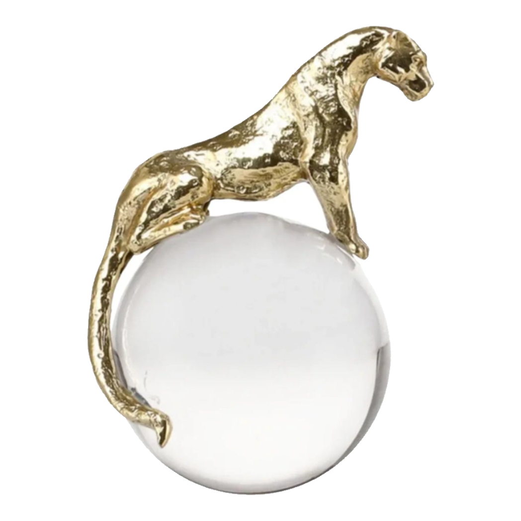 Maison Couture - Tượng Quả Cầu Pha Lê - Tượng Báo Bằng Đồng - Regal Brasson Panther Globe 15x30