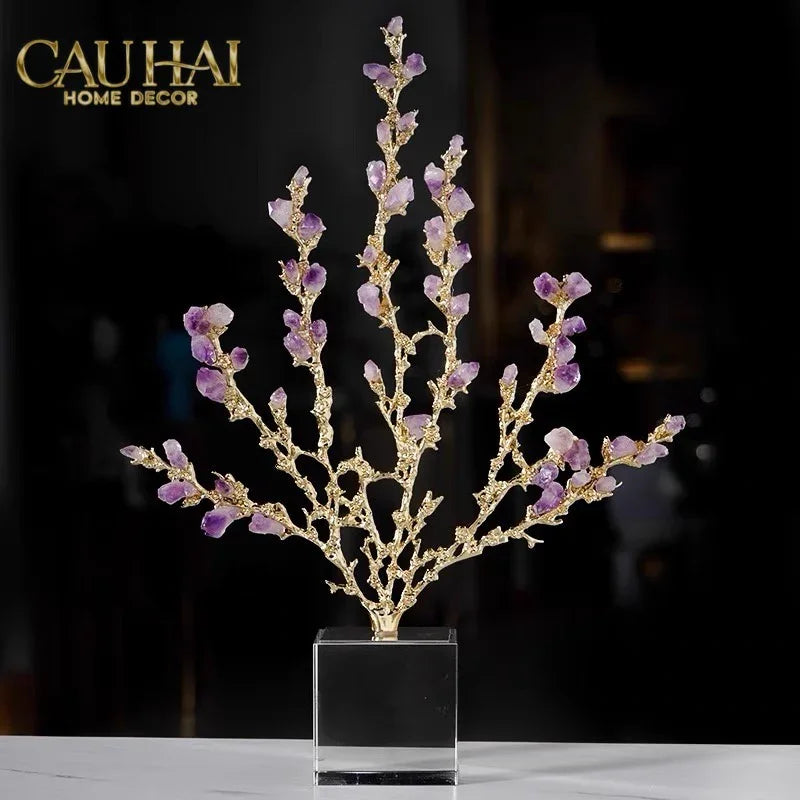 Maison Couture - Tượng San Hô Bằng Đồng Đá Thạch Anh Tím Amethyst Brasson Coral 32x42-CẬU HAI HOME DECOR