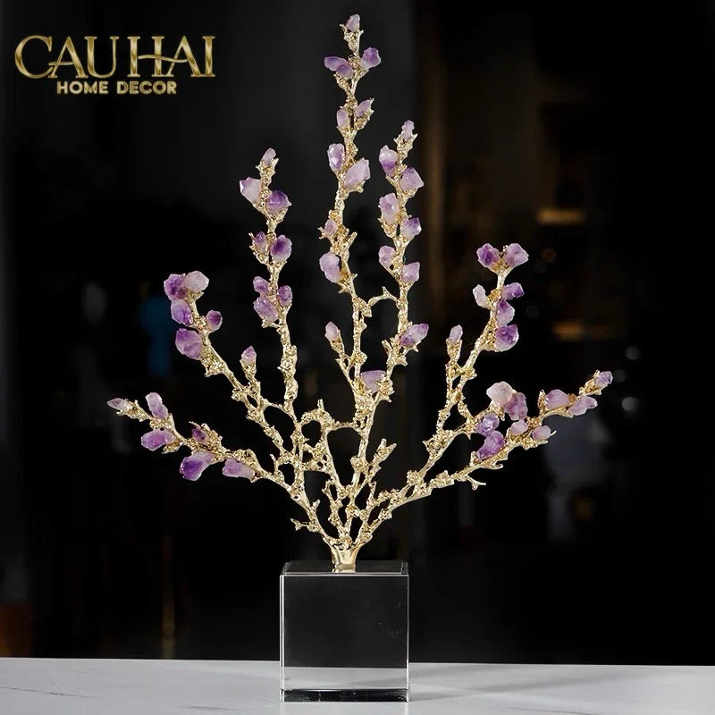 Maison Couture - Tượng San Hô Bằng Đồng Đá Thạch Anh Tím Amethyst Brasson Coral 32x42-CẬU HAI HOME DECOR