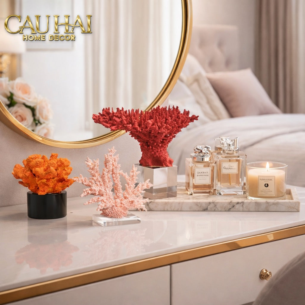 Tượng San Hô Lửa Đế Pha Lê Crimson Cristalleries Coral Sculptures 15x20-TƯỢNG TRANG TRÍ-CẬU HAI HOME DECOR