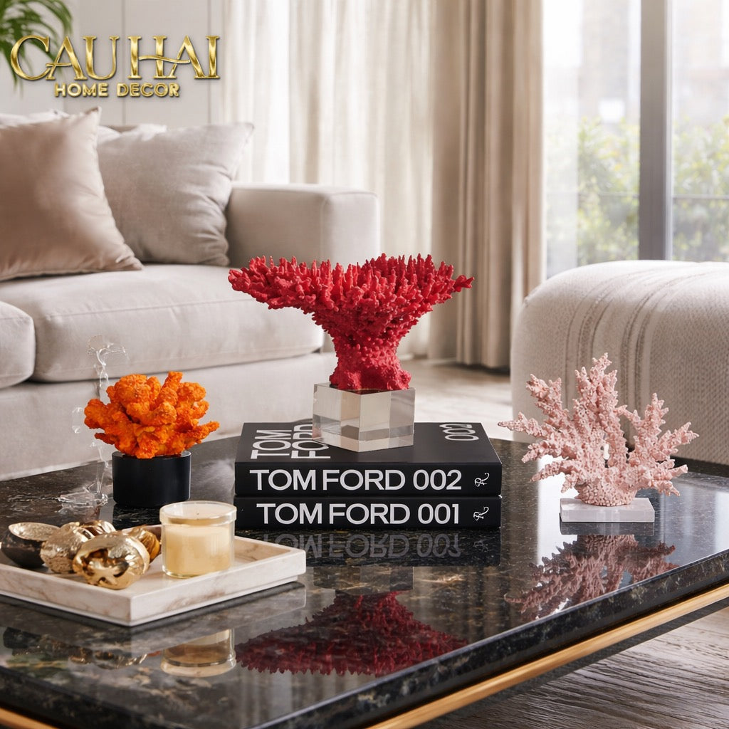 Tượng San Hô Lửa Đế Pha Lê Crimson Cristalleries Coral Sculptures 15x20-TƯỢNG TRANG TRÍ-CẬU HAI HOME DECOR