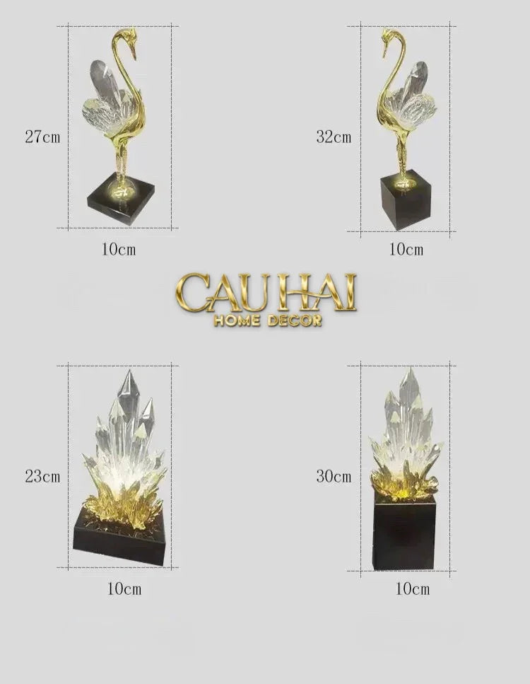 Maison Couture - Tượng Thạch Anh Céleste Crystal Flame - Obsidian Base H30-CẬU HAI HOME DECOR