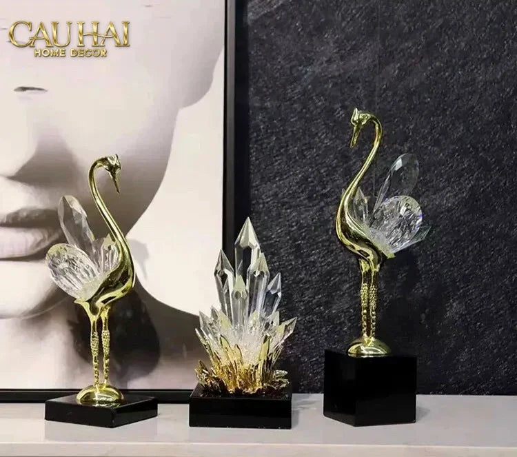 Maison Couture - Tượng Thạch Anh Céleste Crystal Flame - Obsidian Base H30-CẬU HAI HOME DECOR