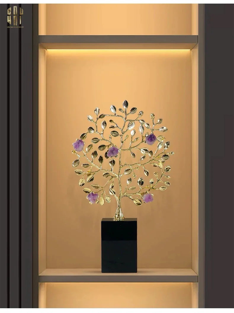 Maison Couture - Tượng Thân Cây Bằng Đồng Đá Thạch Anh Tím Brasson Amethyst Jardin De Vie 20x34-CẬU HAI HOME DECOR