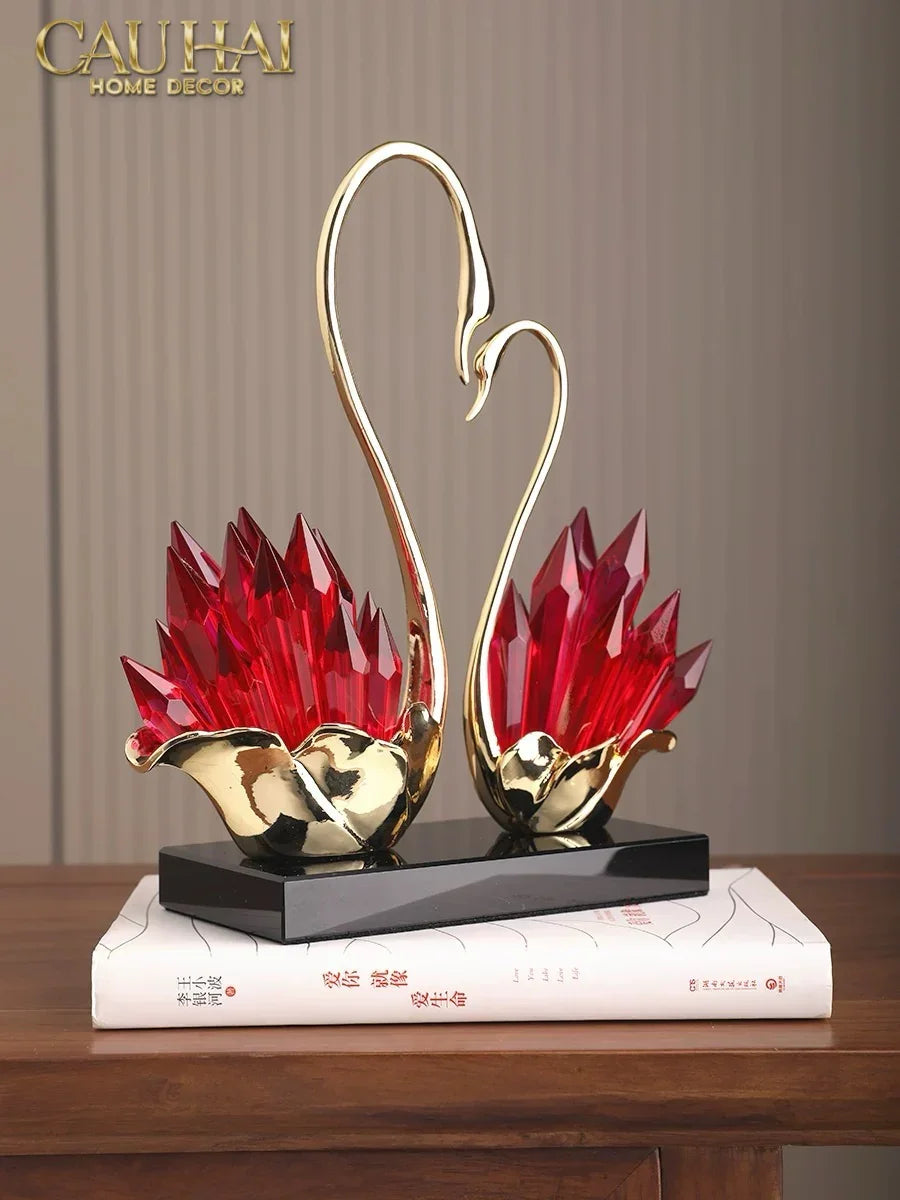Maison Couture - Tượng Thiên Nga Vĩnh Cửu - Les Cygnes d’Amour Ruby Swan Cristalleries-CẬU HAI HOME DECOR