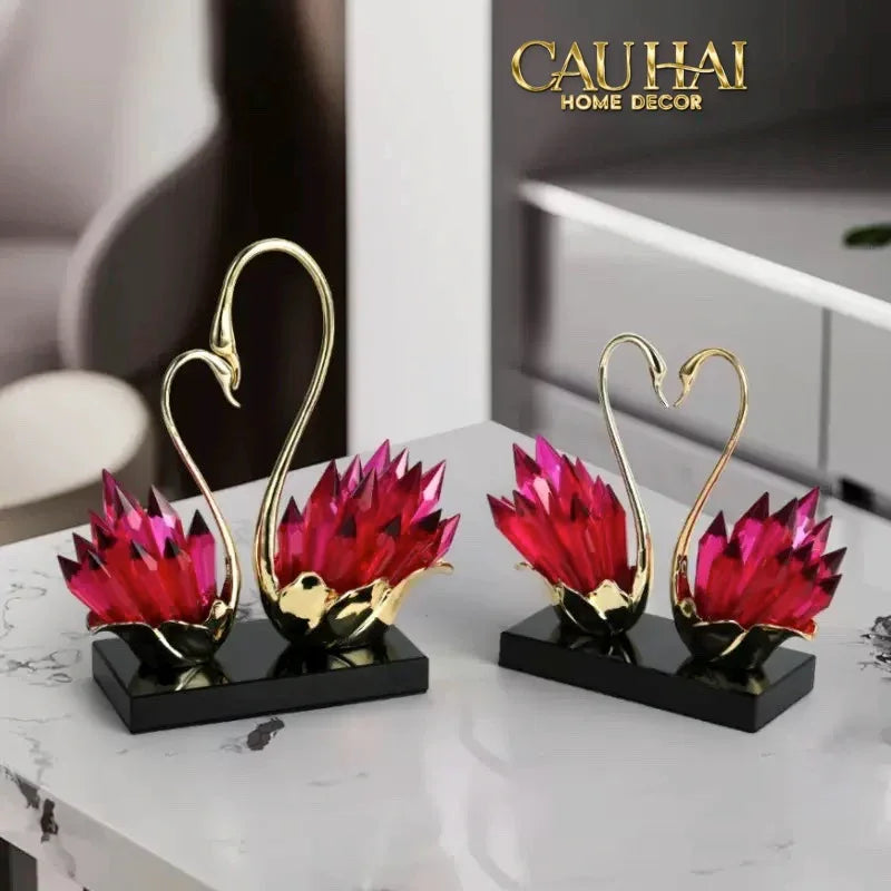 Maison Couture - Tượng Thiên Nga Vĩnh Cửu - Les Cygnes d’Amour Ruby Swan Cristalleries-CẬU HAI HOME DECOR