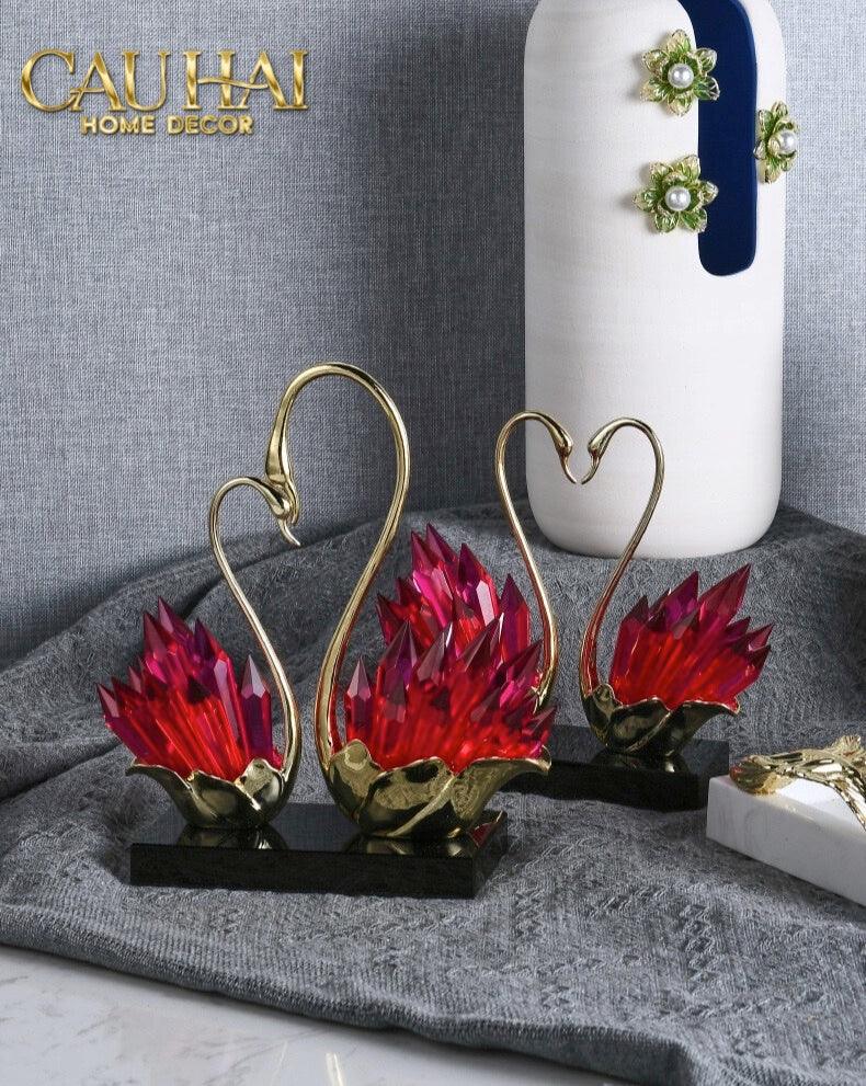 Maison Couture - Tượng Thiên Nga Vĩnh Cửu - Les Cygnes d’Amour Ruby Swan Cristalleries-CẬU HAI HOME DECOR