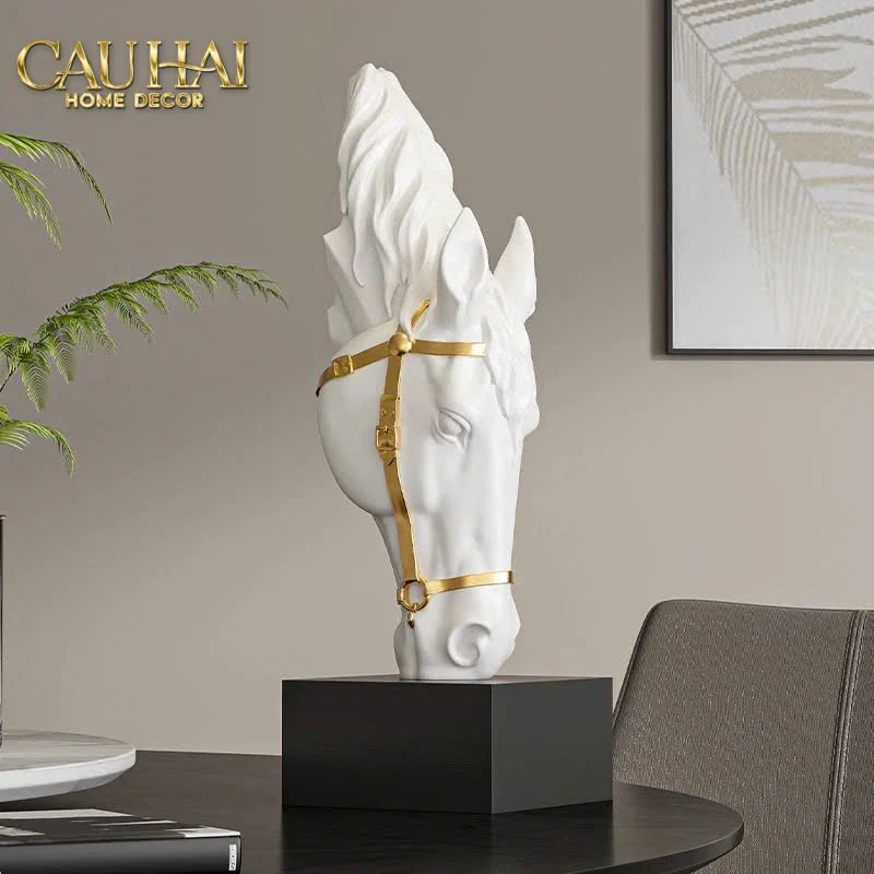 Maison Couture – Tượng Trang Trí Đầu Ngựa Tête de Cheval Atelier Harness Équestre Blanc H28-CẬU HAI HOME DECOR
