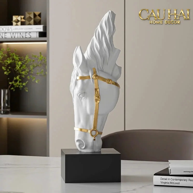 Maison Couture – Tượng Trang Trí Đầu Ngựa Tête de Cheval Atelier Harness Équestre Blanc H28-CẬU HAI HOME DECOR