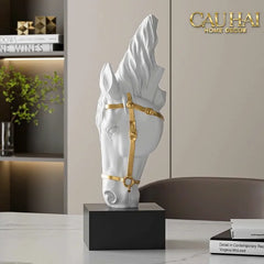 Maison Couture – Tượng Trang Trí Đầu Ngựa Tête de Cheval Atelier Harness Équestre Blanc H28-CẬU HAI HOME DECOR