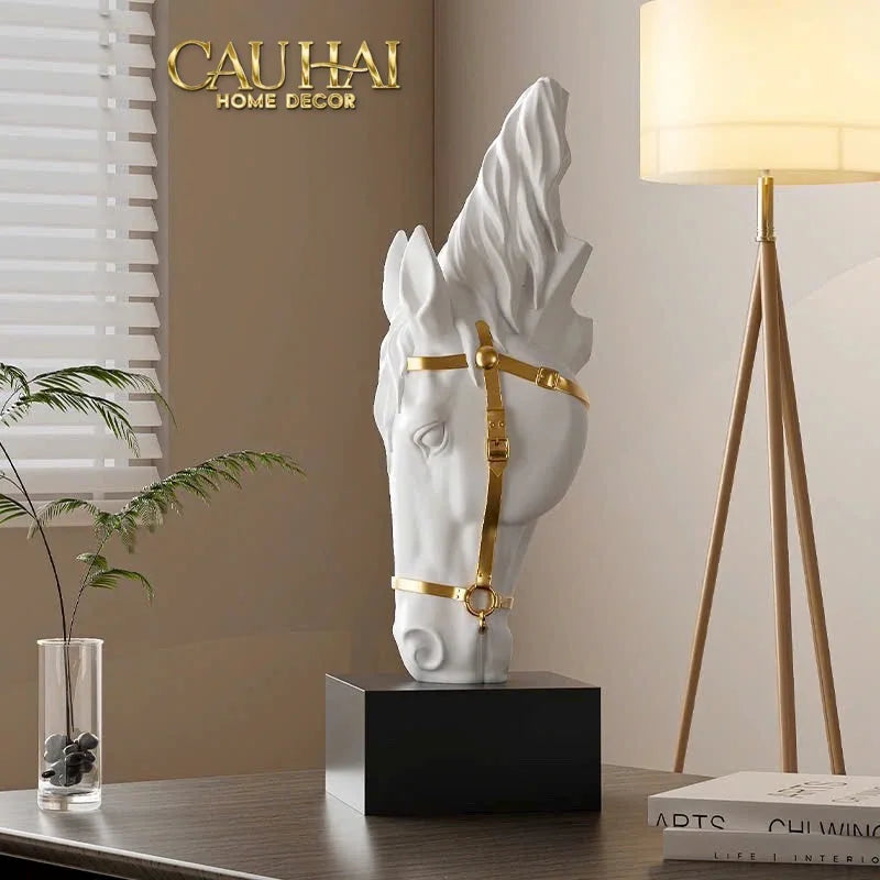 Maison Couture – Tượng Trang Trí Đầu Ngựa Tête de Cheval Atelier Harness Équestre Blanc H28-CẬU HAI HOME DECOR