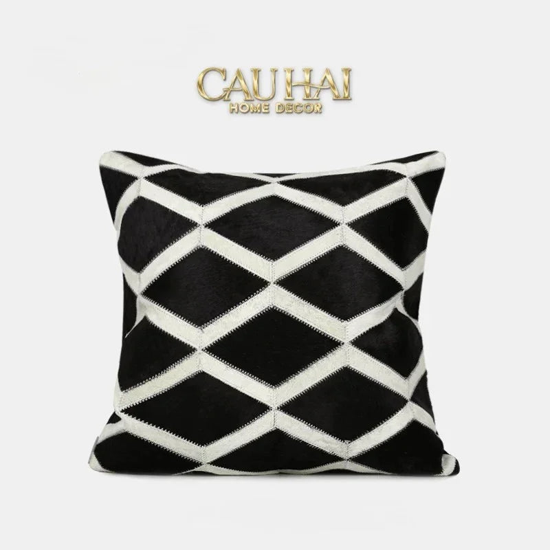 Maison Couture - Vỏ Gối Da Lignes De Losanges En Cuir Noir 50-CẬU HAI HOME DECOR