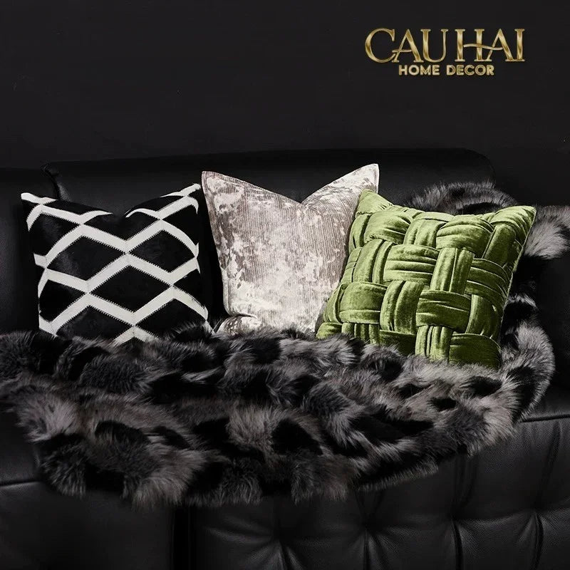 Maison Couture - Vỏ Gối Da Lignes De Losanges En Cuir Noir 50-VỎ GỐI-Đối tác tại Trung Quốc theo từng đơn đặt hàng-CẬU HAI HOME DECOR